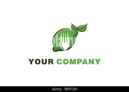 green lemonade and fork, healthy food logo Designs Inspiration Isolated on White Background Stock Vector