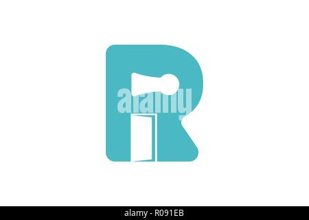 initial R, whole key, opened door logo Designs Inspiration Isolated on White Background Stock Vector