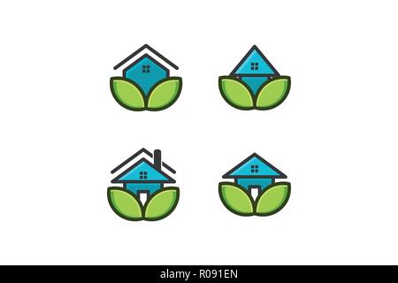 eco house, home care logo Designs Inspiration Isolated on White Background Stock Vector