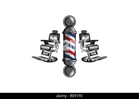 hand drawn barber pole and chair logo Designs Inspiration Isolated on White Background Stock Vector