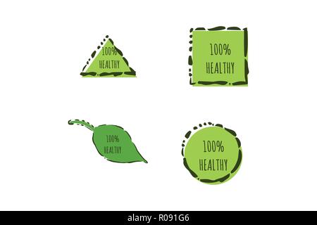 set 100% healthy label and emblem logo Designs Inspiration Isolated on White Background Stock Vector