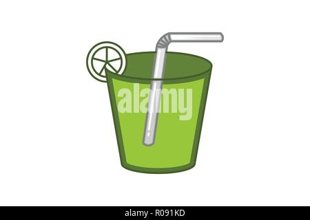 glass, lime, and straw, green juice logo Designs Inspiration Isolated on White Background Stock Vector