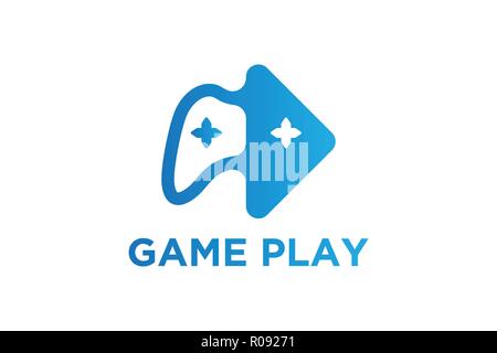 play button and joy stick, gaming logo Designs Inspiration Isolated on White Background Stock Vector