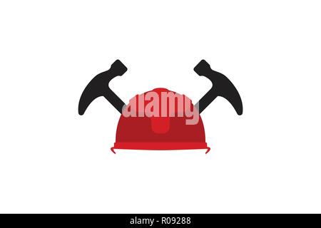 protection helmet, and hammer, repair logo Designs Inspiration Isolated on White Background Stock Vector