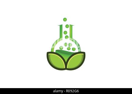 Green Laboratory and Leaf Logo Designs Inspiration Isolated on White Background Stock Vector