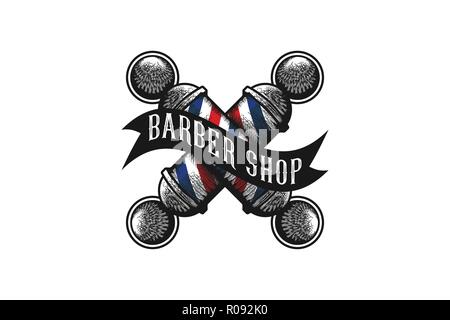 Crossed Barber Pole Logo Designs Inspiration Isolated on White Background Stock Vector