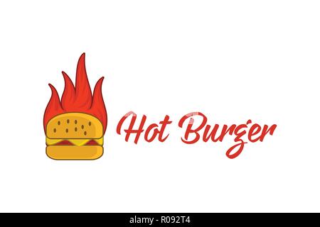 Hot Burger fire Logo Designs Inspiration Isolated on White Background Stock Vector