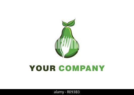 green avocado and negative space of fork logo Designs Inspiration Isolated on White Background Stock Vector
