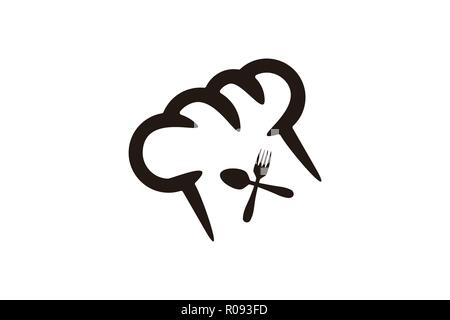 chef hat and crossed of spoon and fork restaurant logo Designs Inspiration Isolated on White Background Stock Vector