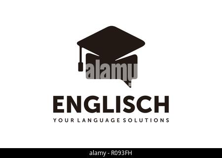 graduation cap, chat, language course logo Designs Inspiration Isolated on White Background Stock Vector