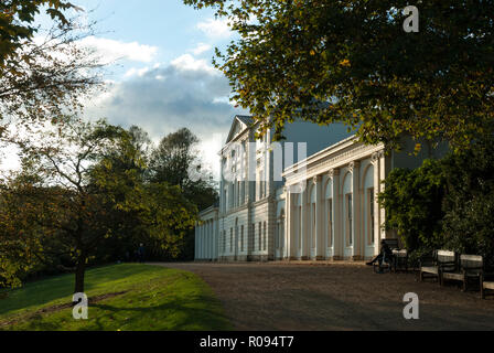 The beautiful Robert Adams facade of Kenwood House on a sunny late afternoon in autumn. Kenwood House, Hampstead, London UK.