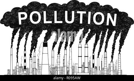 Vector Artistic Drawing Illustration of Smoking Smokestacks, Concept of Industry or Factory Air Pollution Stock Vector