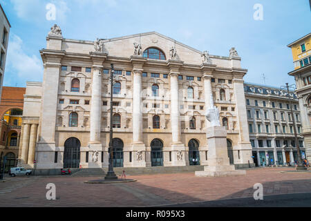 Milan, Italy - 14.08.2018: Middle finger sculpture at Piazza Affari, symbol of freedom. Stock Photo