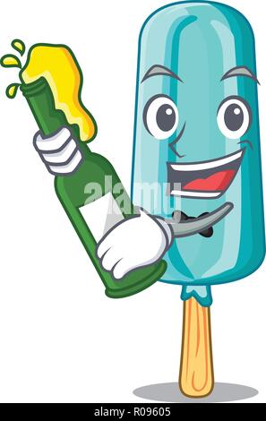 With beer ice cream shaped stick on mascot Stock Vector