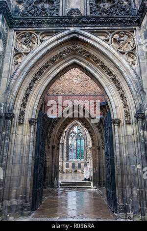 HAMBURG, GERMANY - MARCH, 2018: Remains of the Saint Nicholas church which was almost completely destroyed during the bombing of Hamburg in World War  Stock Photo