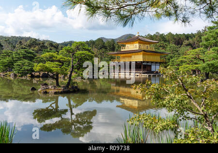 Japan travel destination landmark, Golden pavilion, Kinkaki-ji temple in Kyoto Stock Photo