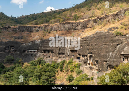 View of Ajanta Caves, near Aurangabad, Maharashtra, India Stock Photo