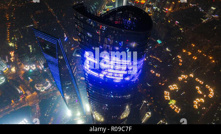 Shanghai. 17th Oct, 2017. Aerial photo taken on Oct. 17, 2017 shows the night view of Lujiazui area in Shanghai, east China. The first China International Import Expo (CIIE) is scheduled to be held from Nov. 5 to 10 in Shanghai. Credit: Ding Ting/Xinhua/Alamy Live News Stock Photo