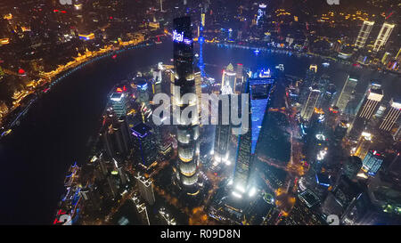 Shanghai. 17th Oct, 2017. Aerial photo taken on Oct. 17, 2017 shows the night view of Lujiazui area in Shanghai, east China. The first China International Import Expo (CIIE) is scheduled to be held from Nov. 5 to 10 in Shanghai. Credit: Ding Ting/Xinhua/Alamy Live News Stock Photo