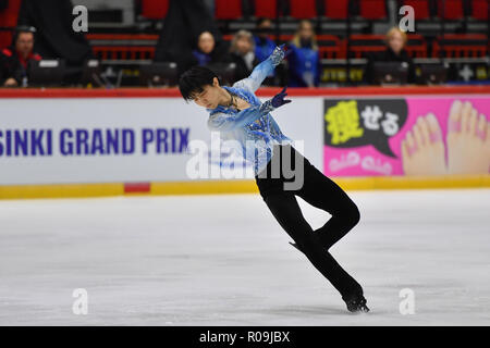 Helsinki, Finland. 03rd Nov, 2018. Yuzuru Hanyu (JPN) during in Men's Short Program of the ISU GP of Figure Skating Helsinki 2018 at Helsinki Ice Hall (Helsingin Jaahalli) on Saturday, 03 November 2018. HELSINKI . (Editorial use only, license required for commercial use. No use in betting, games or a single club/league/player publications.) Credit: Taka Wu/Alamy Live News Stock Photo