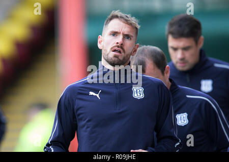 Fir Park, Motherwell, UK. 3rd Nov, 2018. Ladbrokes Premiership football, Motherwell versus Dundee; Martin Woods of Dundee during the warm up Credit: Action Plus Sports/Alamy Live News Stock Photo