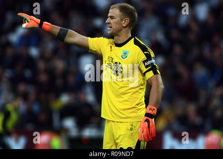 London, UK. 03rd Nov, 2018. Joe Hart, the goalkeeper of Burnley in action. Premier League match, West Ham United v Burnley at the London Stadium, Queen Elizabeth Olympic Park in London on Saturday 3rd November 2018. this image may only be used for Editorial purposes. Editorial use only, license required for commercial use. No use in betting, games or a single club/league/player publications . pic by Steffan Bowen/Andrew Orchard sports photography/Alamy Live news Credit: Andrew Orchard sports photography/Alamy Live News Stock Photo