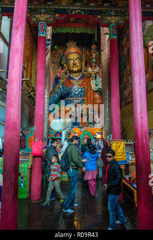 The colorful statue of Padmasambhava, who introduced Buddhism in Ladakh, is one of the main attractions in Hemis Gompa, the most important monastery i Stock Photo