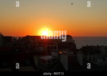 Sunset in Biarritz, Pyrenees-Atlantiques, Nouvelle-Aquitaine, France, Europe Stock Photo