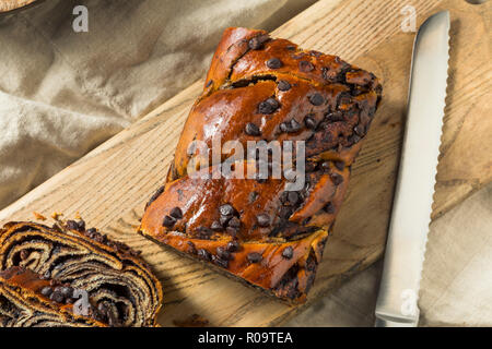 Sweet Homemade Chocolate Babka Bread Ready to Eat Stock Photo