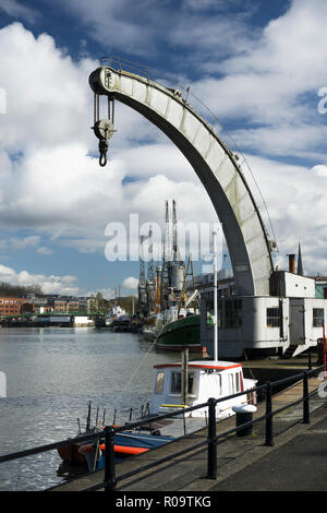 Steam Driven cranes along side the harbour at Bristol UK Stock Photo