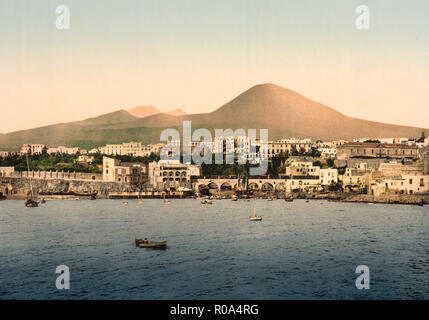 Mount Vesuvius with Torre del Greco, Naples, Italy, Photochrome Print, Detroit Publishing Company, 1900 Stock Photo