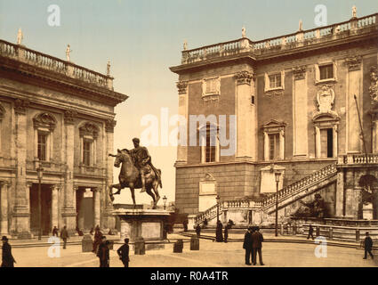 The Capitoline, the Piazza, Rome, Italy, Photochrome Print, Detroit Publishing Company, 1900 Stock Photo