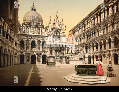 Interior of Doge's Palace, Venice, Italy, Photochrome Print, Detroit Publishing Company, 1900 Stock Photo