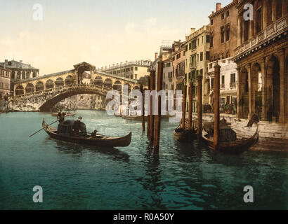 Rialto Bridge, Venice, Italy, Photochrome Print, Detroit Publishing Company, 1900 Stock Photo