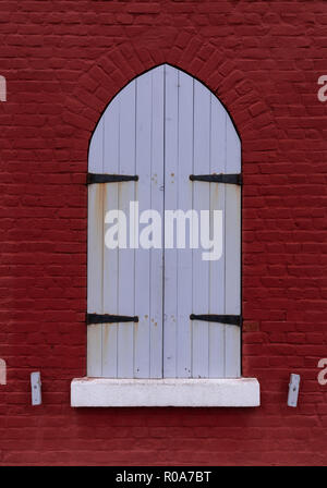 A window shutter on the Fisgard Lighthouse at Fort Rodd Hill near Victoria, British Columbia, Canada. Stock Photo