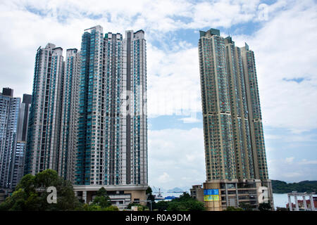 View landscape and cityscape of Hong Kong island from bus between sending people from airport to central and causeway bay on September 3, 2018 in Hong Stock Photo