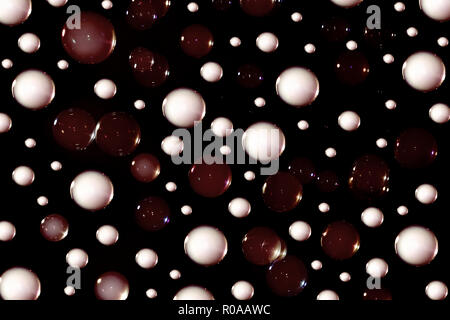 red soap bubbles with smoke on black background Stock Photo