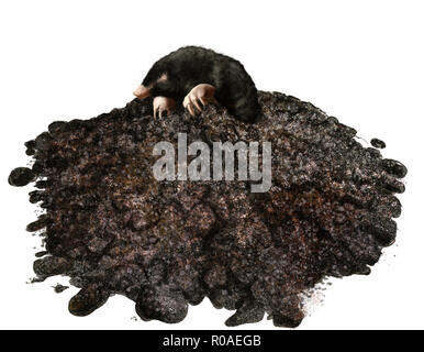Digital illustration of mole in his molehill Stock Photo