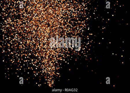 Coffee color grain texture isolated on black background. Chocolate shades confetti. Brown particles. Stock Vector