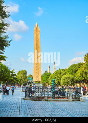 The Obelisk of Theodosius, an ancient Egyptian obelisk in the Hippodrome of Constantinople. Istanbul, Turkey. Stock Photo