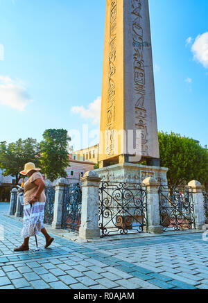 The Obelisk of Theodosius, an ancient Egyptian obelisk in the Hippodrome of Constantinople. SultanAhmet Square. Ista Stock Photo