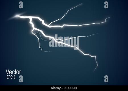 Set of lightnings. Thunder-storm and lightnings. Magic and bright lighting effects. Stock Vector