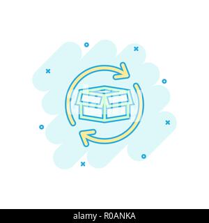 Vector cartoon box package return icon in comic style. Delivery box ...