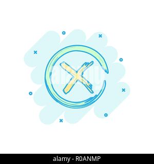 Vector cartoon check marks cross, no icon in comic style. Wrong sign illustration pictogram. No business splash effect concept. Stock Vector