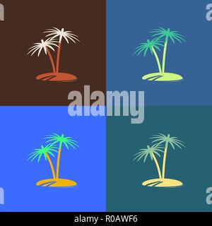 Palm tree island icon. Vector Colour set Stock Vector