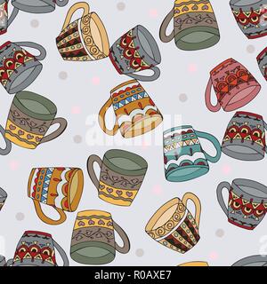Doodle style seamless pattern with tea cups Stock Vector