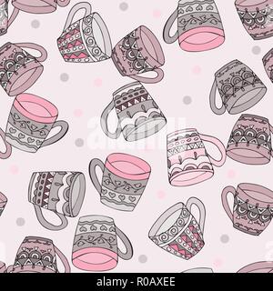Doodle style seamless pattern with tea cups Stock Vector