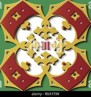 Seamless relief sculpture decoration retro pattern curve cross royal crest flower kaleidoscope. Ideal for greeting card or backdrop template design Stock Vector