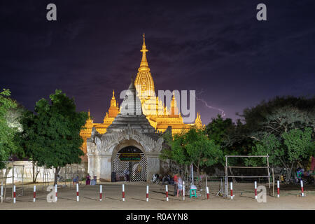 Thunderstorm Lightning at Anada Pagoda, Bagan Stock Photo