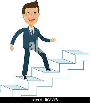 Man is climbing career ladder. Business concept. Cartoon vector illustration Stock Vector